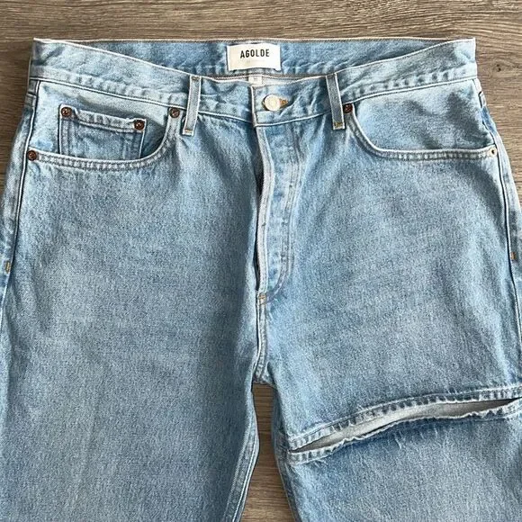 AGOLDE Lana Slice Straight Leg Jeans Size 31 Mid Rise Light Blue 90s Revolve - Picture 6 of 13